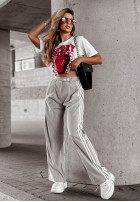 materiálové Kalhoty z lampasami Sense Of Style šedé