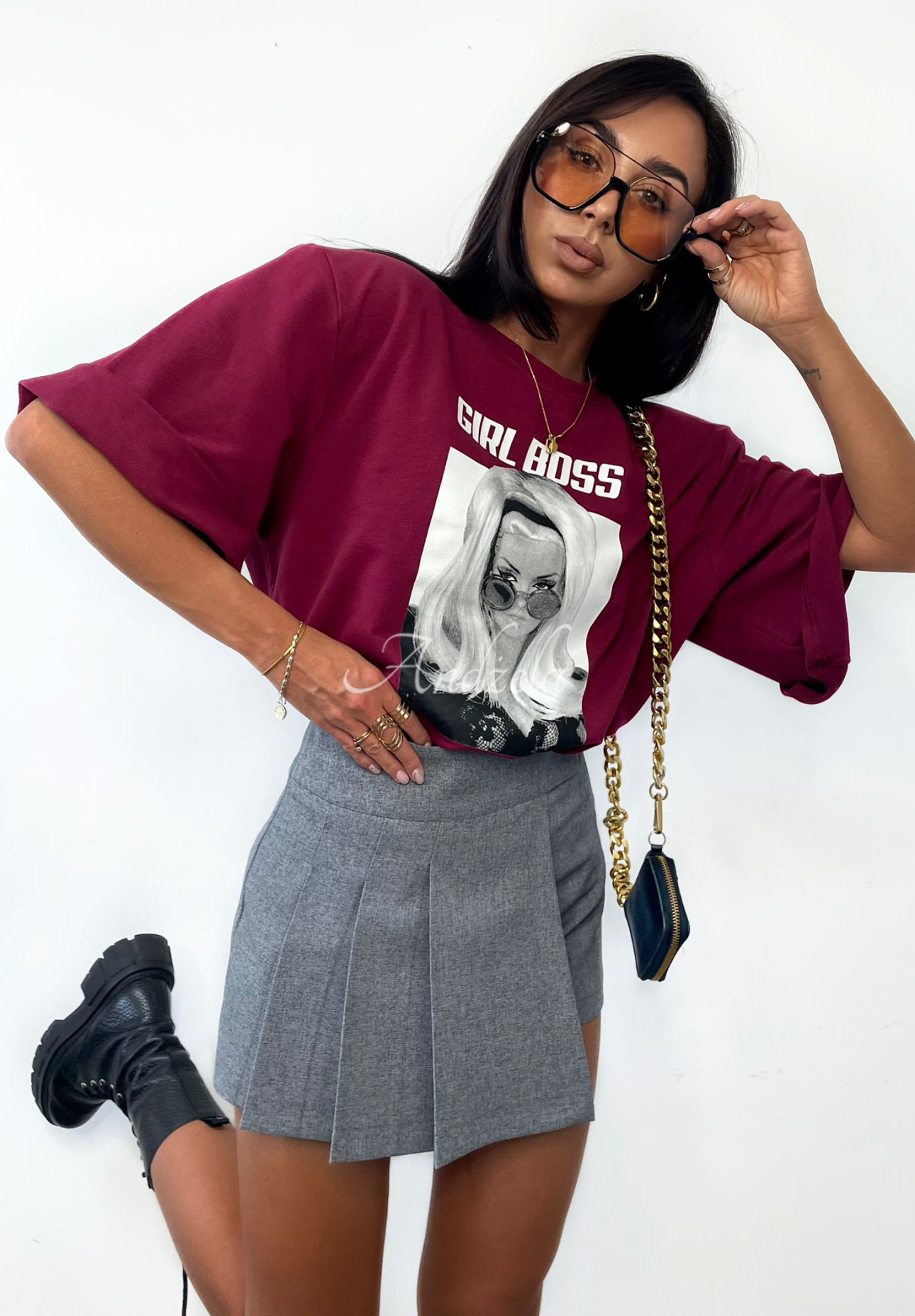 Tričko oversize La Milla Girl Boss vínový