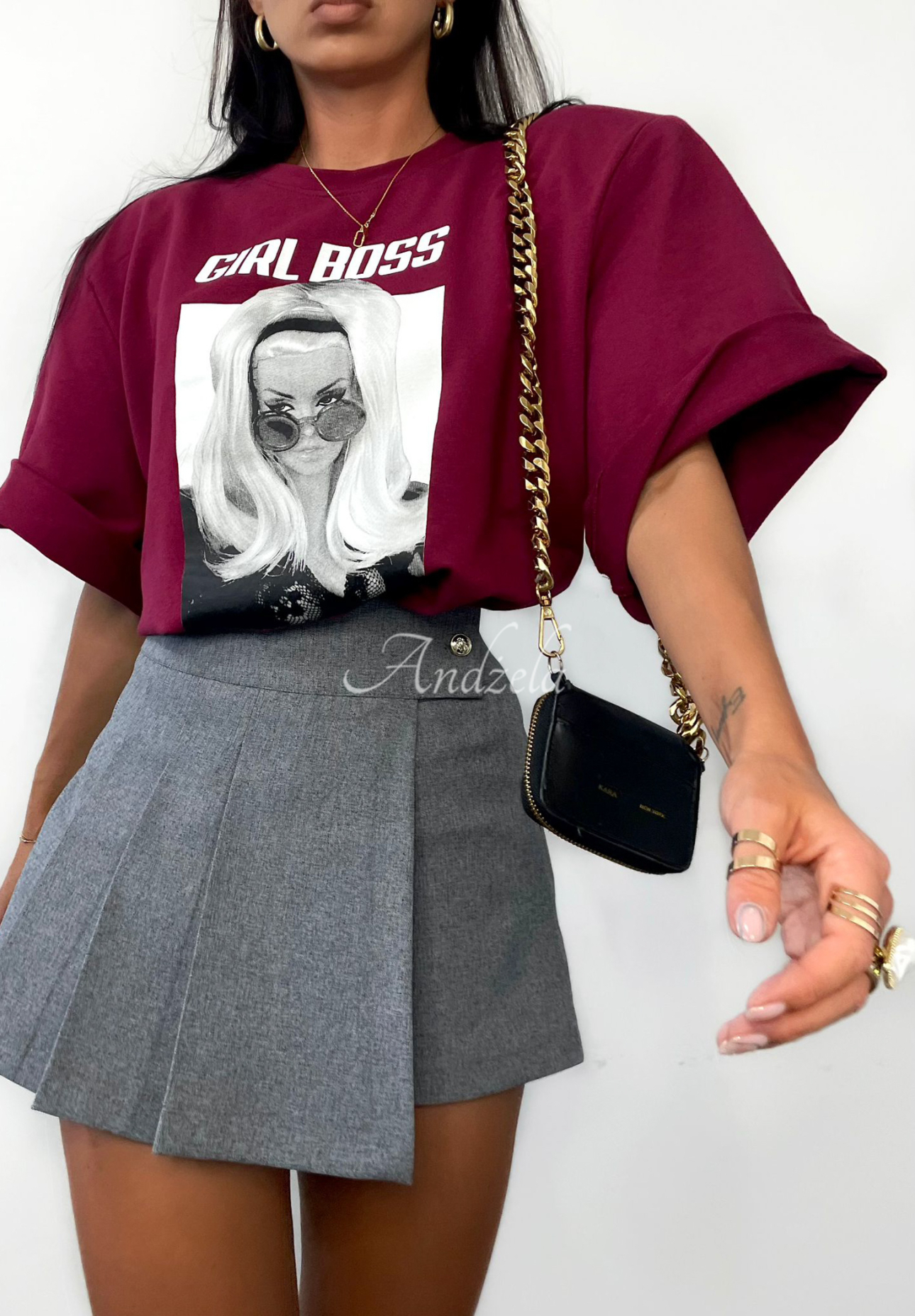 Tričko oversize La Milla Girl Boss vínový