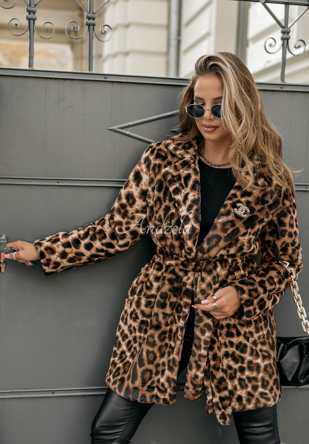 Kabát kožich Velvety Bliss s leopardím vzorem