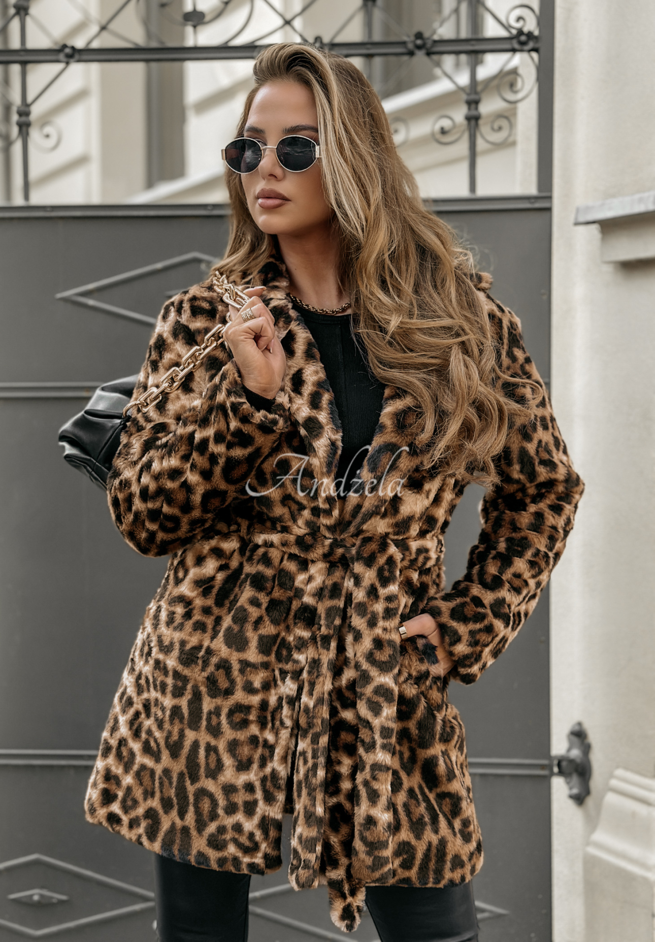 Kabát kožich Velvety Bliss s leopardím vzorem