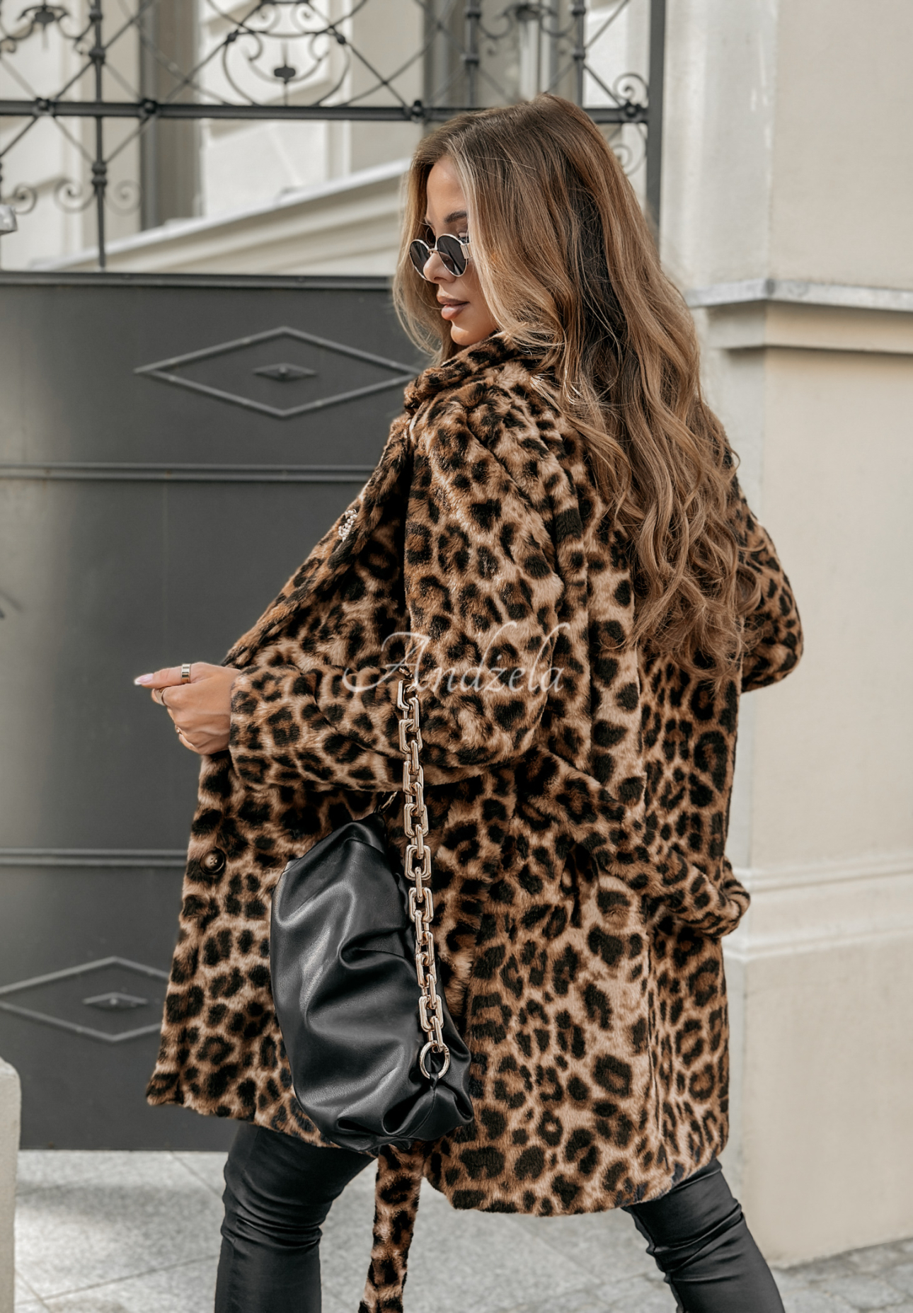 Kabát kožich Velvety Bliss s leopardím vzorem