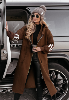 Dlouhý kabát s kapucí Loved Ones čokoládový