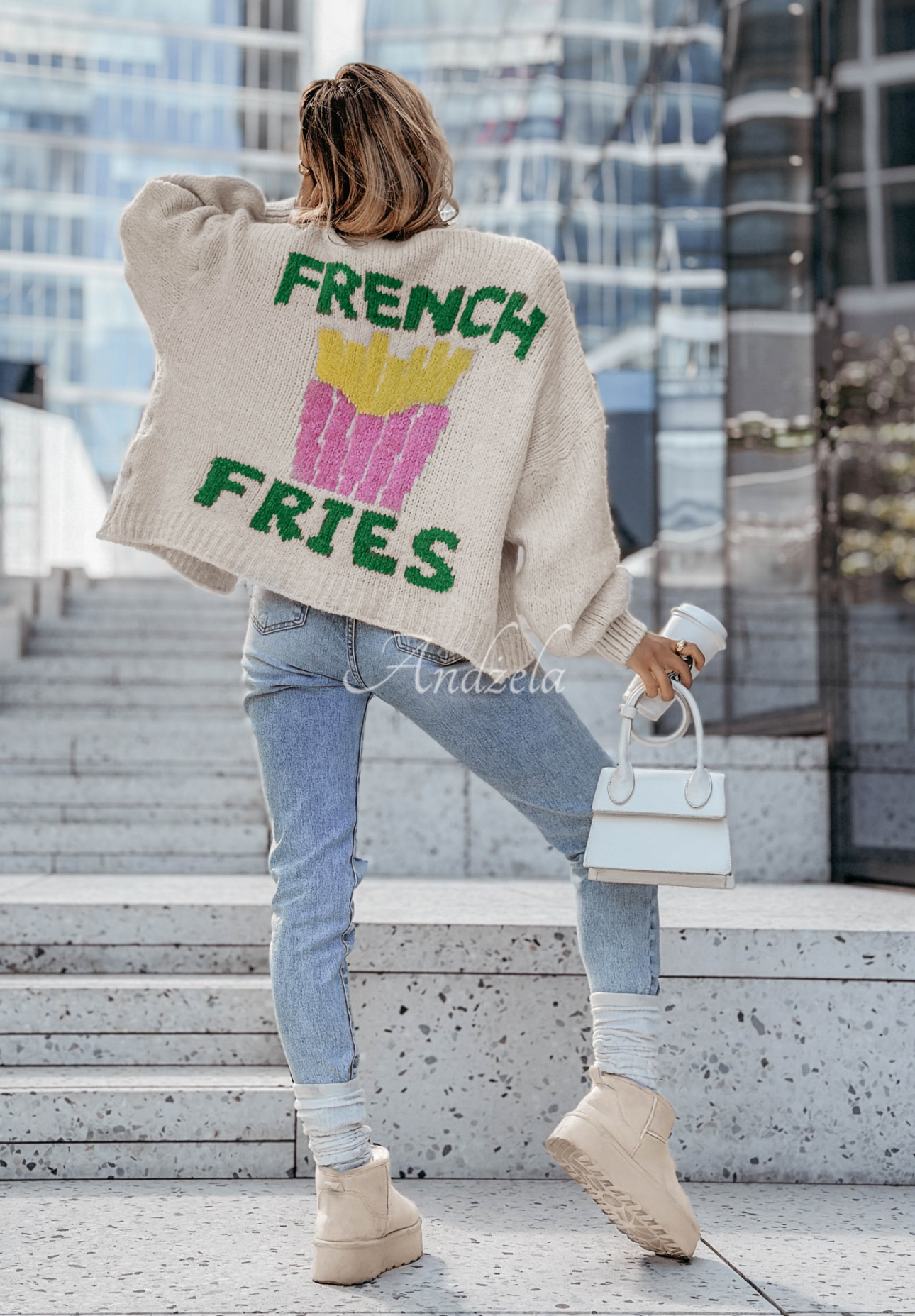 Kardigan s nápisem French Fries béžový