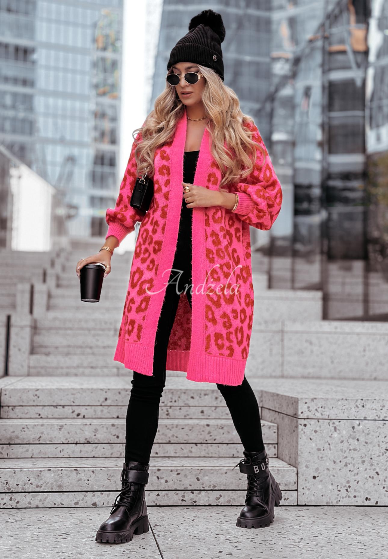 Kardigan s leopardím vzorem Girly Chic růžovo-červený