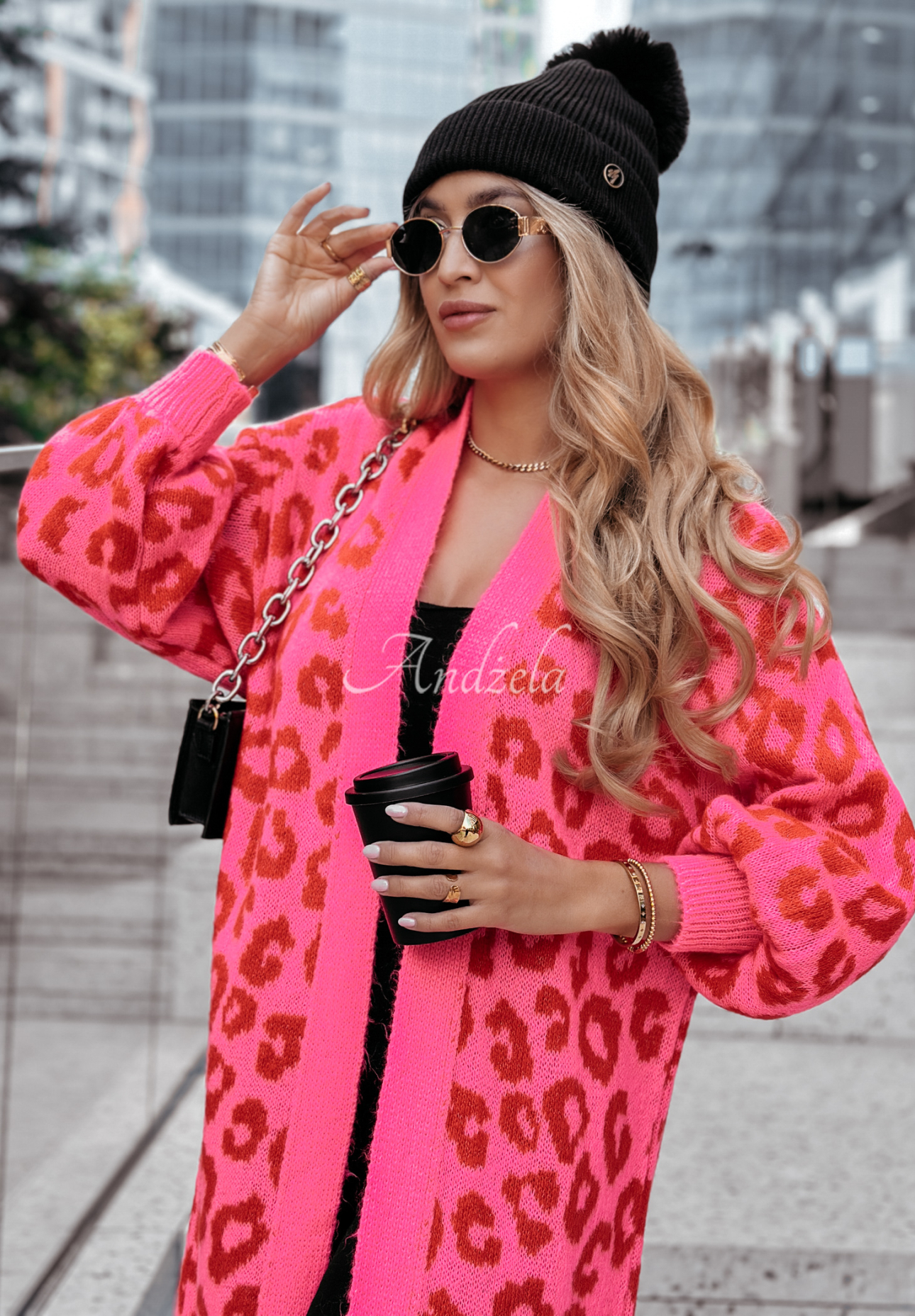 Kardigan s leopardím vzorem Girly Chic růžovo-červený