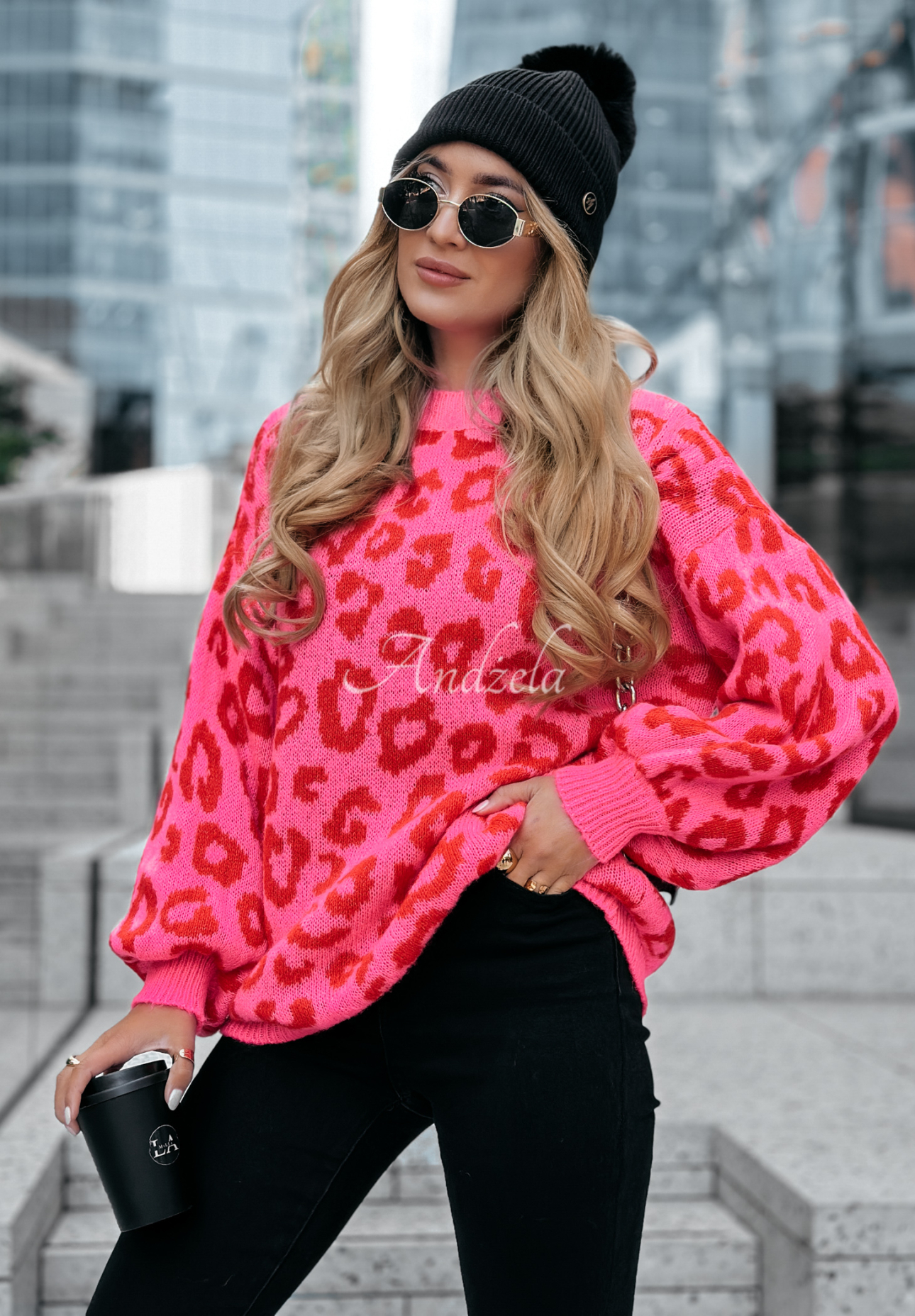 Svetr leopardí Girly Chic růžovo-červený