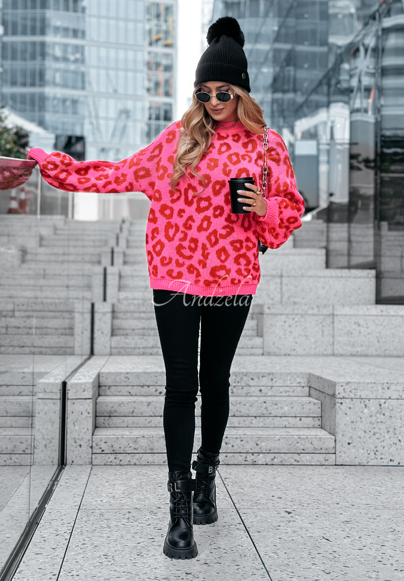 Svetr leopardí Girly Chic růžovo-červený