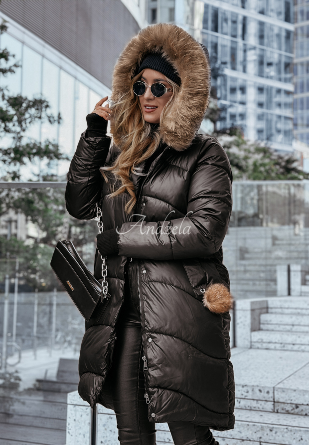Dlouh&aacute; pro&scaron;&iacute;van&aacute; bunda s kož&iacute;&scaron;kem Snow Offense čern&aacute;