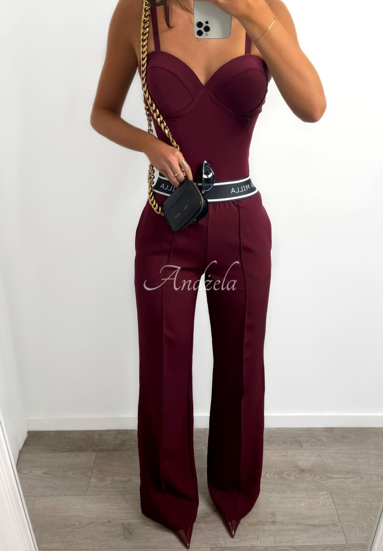 Elegantní kalhoty wide leg La Milla Sunshine Elegance vínové