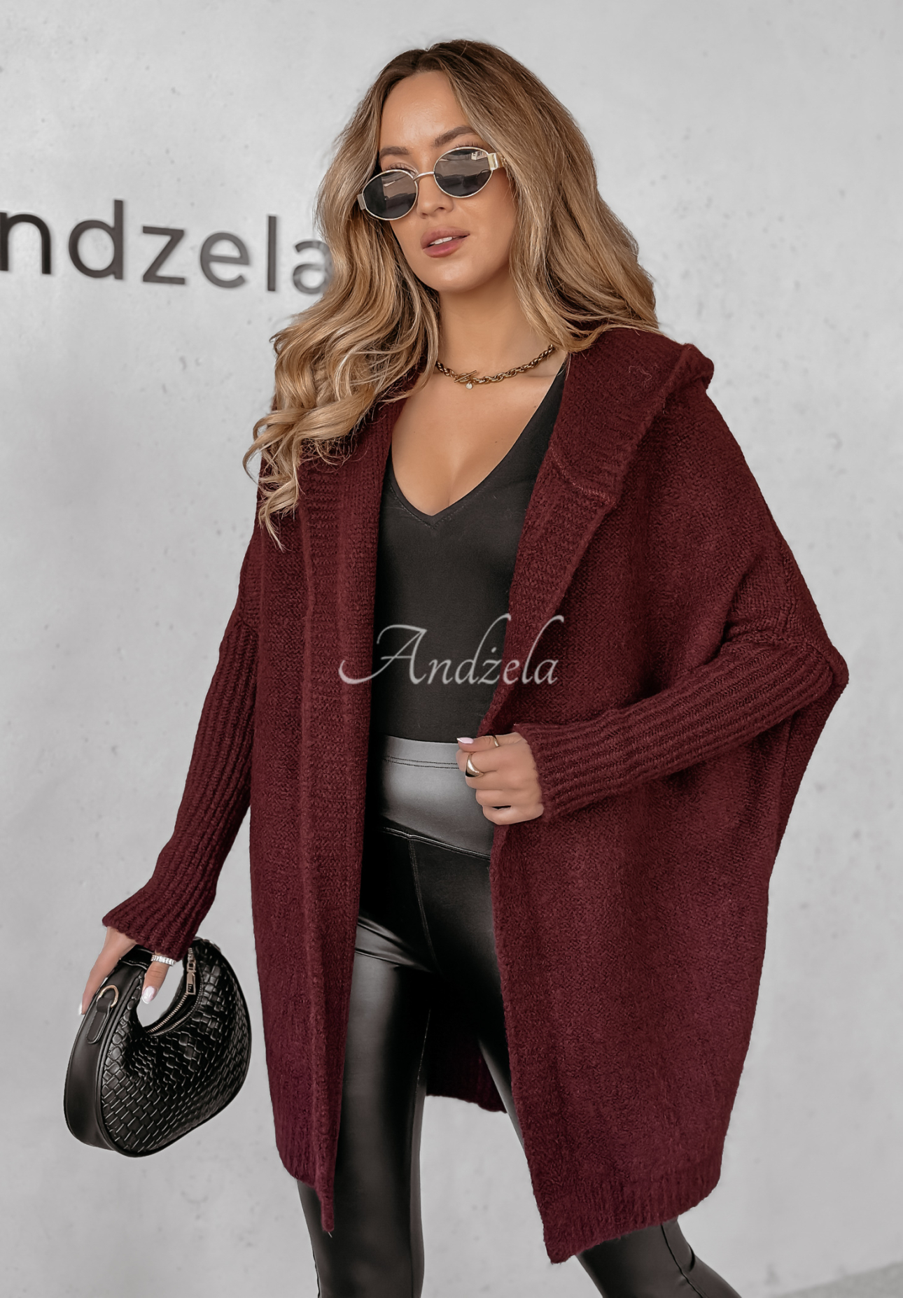 Dlouhý Kardigan oversize s kapucí Montevista vínový