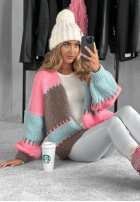 Krótki kardigan oversize Color Burst niebiesko-růžový