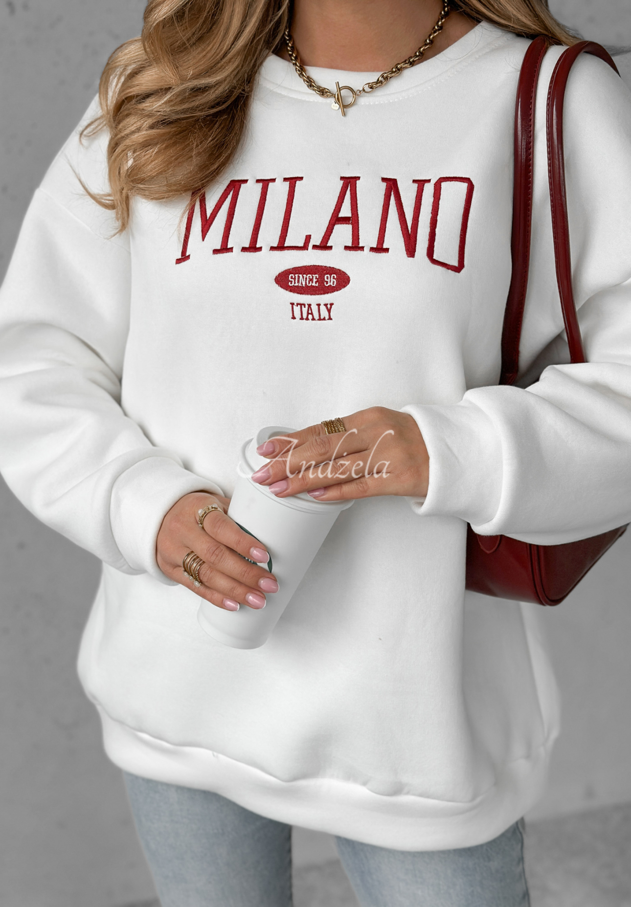 Mikina oversize s nápisem Milano Amore Bílá