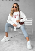 Mikina oversize z napisem Milano Amore Bílá