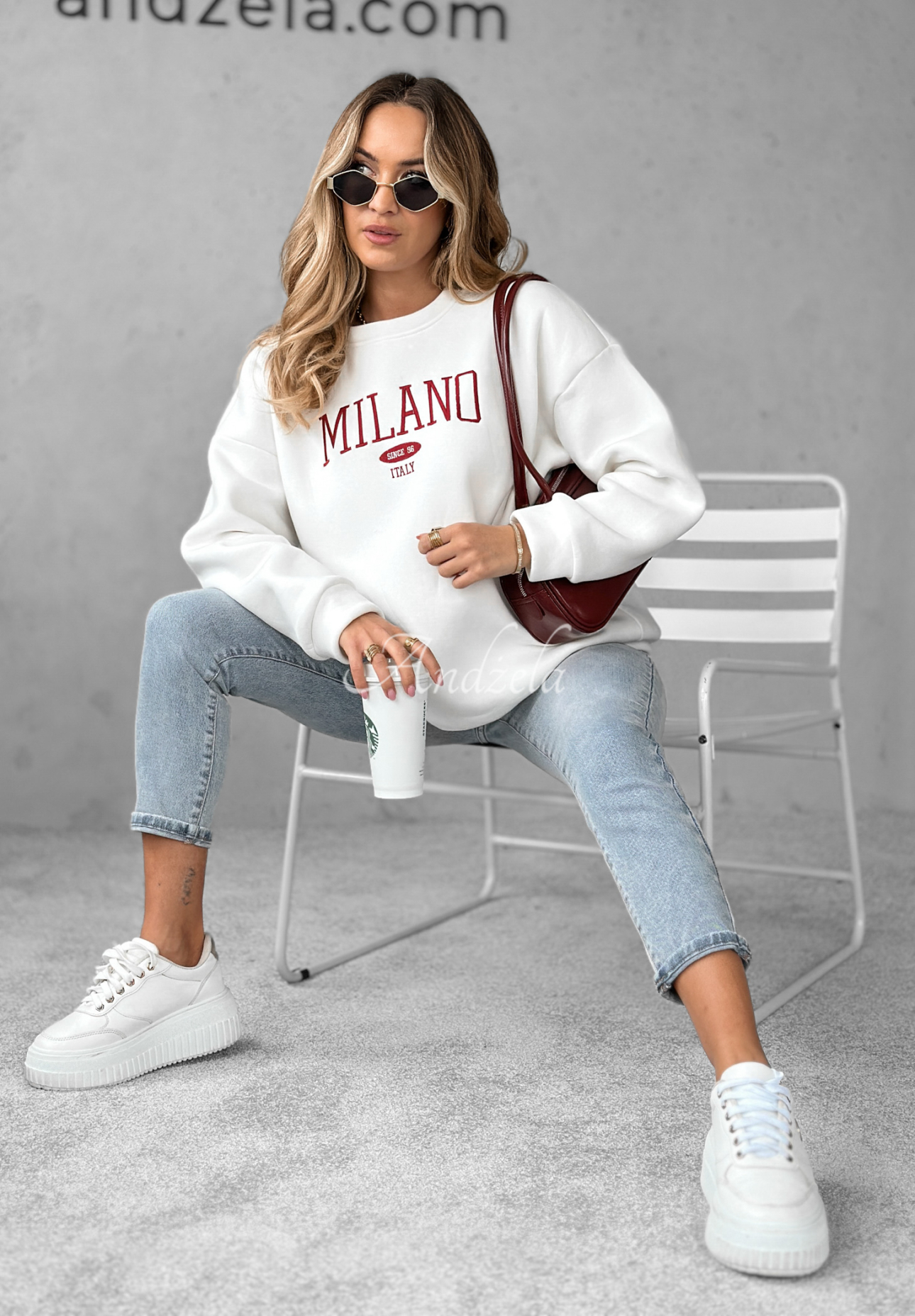 Mikina oversize s nápisem Milano Amore Bílá