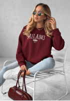 Mikina oversize z napisem Milano Amore vínová