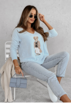 Svetr oversize z misiem Casual Teddy blankytný