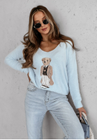 Svetr oversize z misiem Casual Teddy blankytný