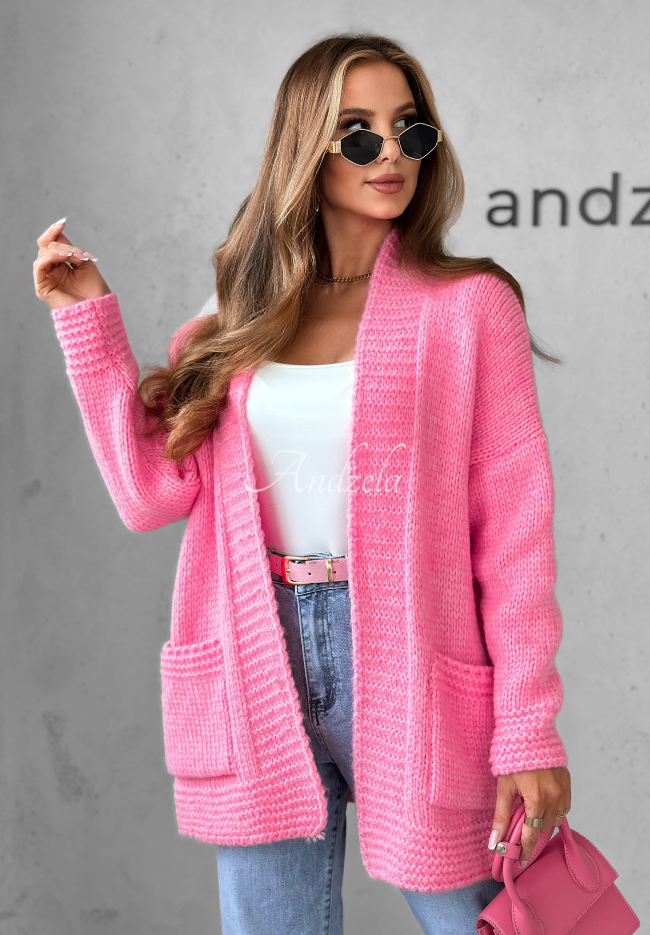 Krátký kardigan oversize Cozy Drape růžový