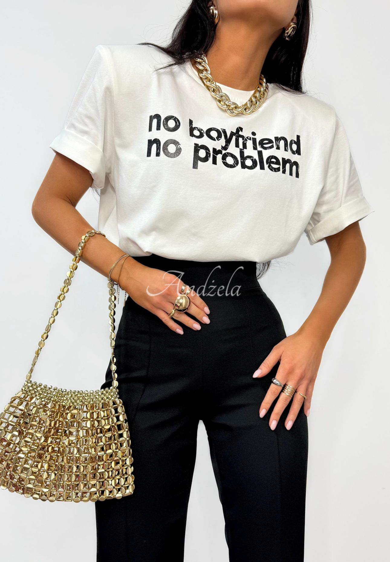 Tričko s potiskem La Milla No Boyfriend No Problem ecru