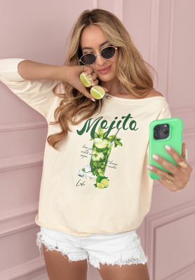 Oversize halenka s potiskem Lalu Mojito béžová