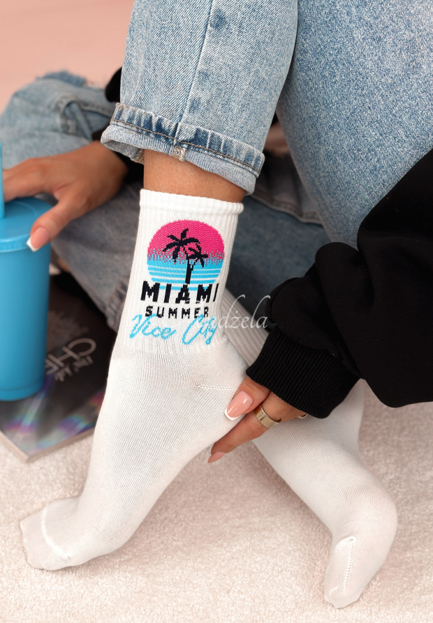 Dlouh&eacute; ponožky Miami Summer b&iacute;l&eacute;