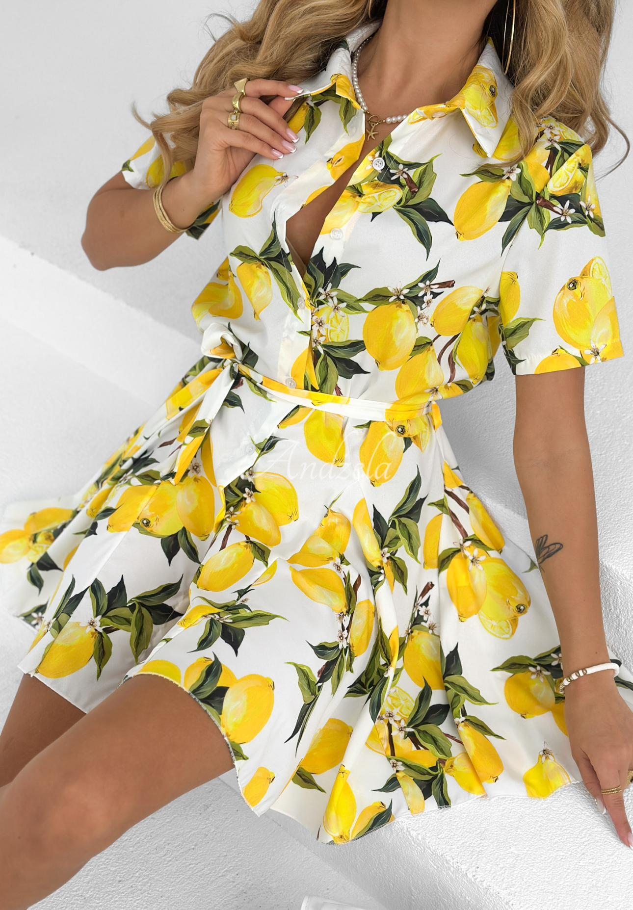 Košilové šaty s citrony Lemon Crazy bílo-žluté