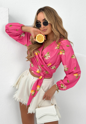 Obálková halenka s citrony Fresh Citrus růžová