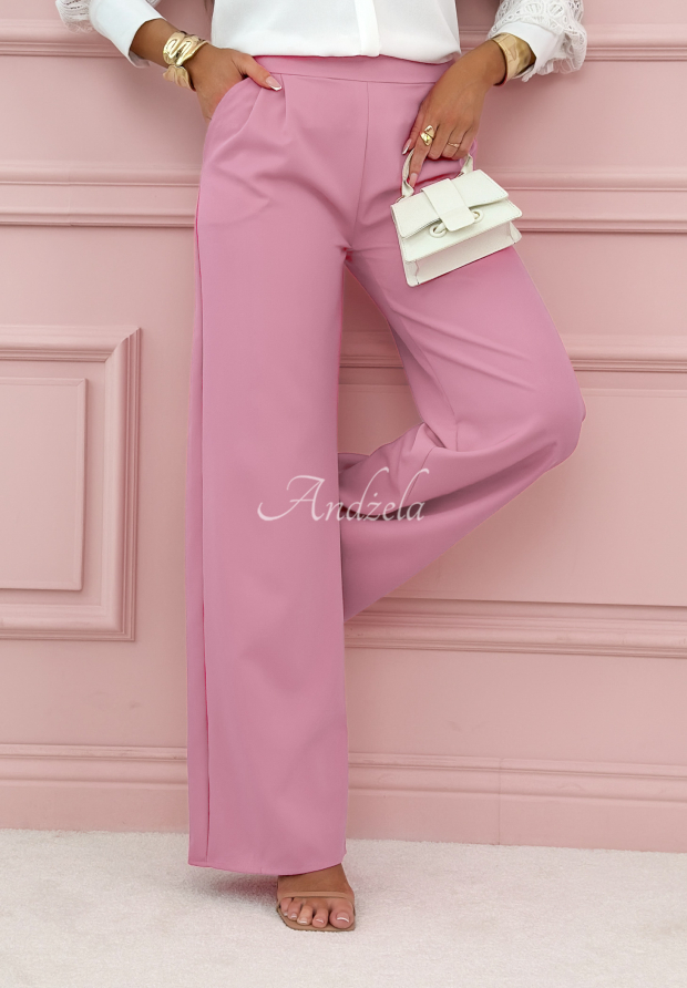 Elegantn&iacute; kalhoty wide leg Glamour Flow pudrov&aacute; růžov&aacute;
