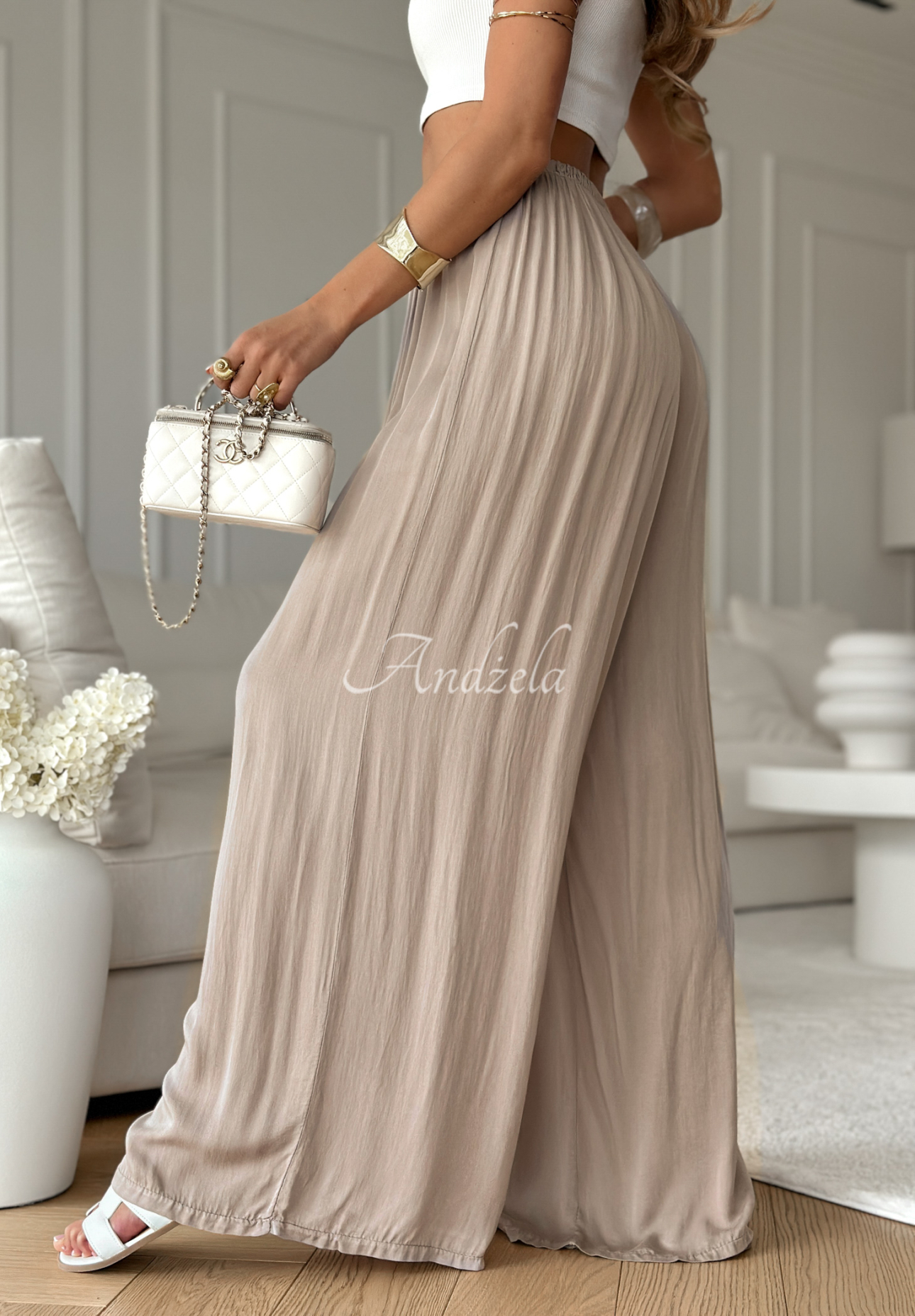Viskózové kalhoty wide leg Letter To Summer Mokka