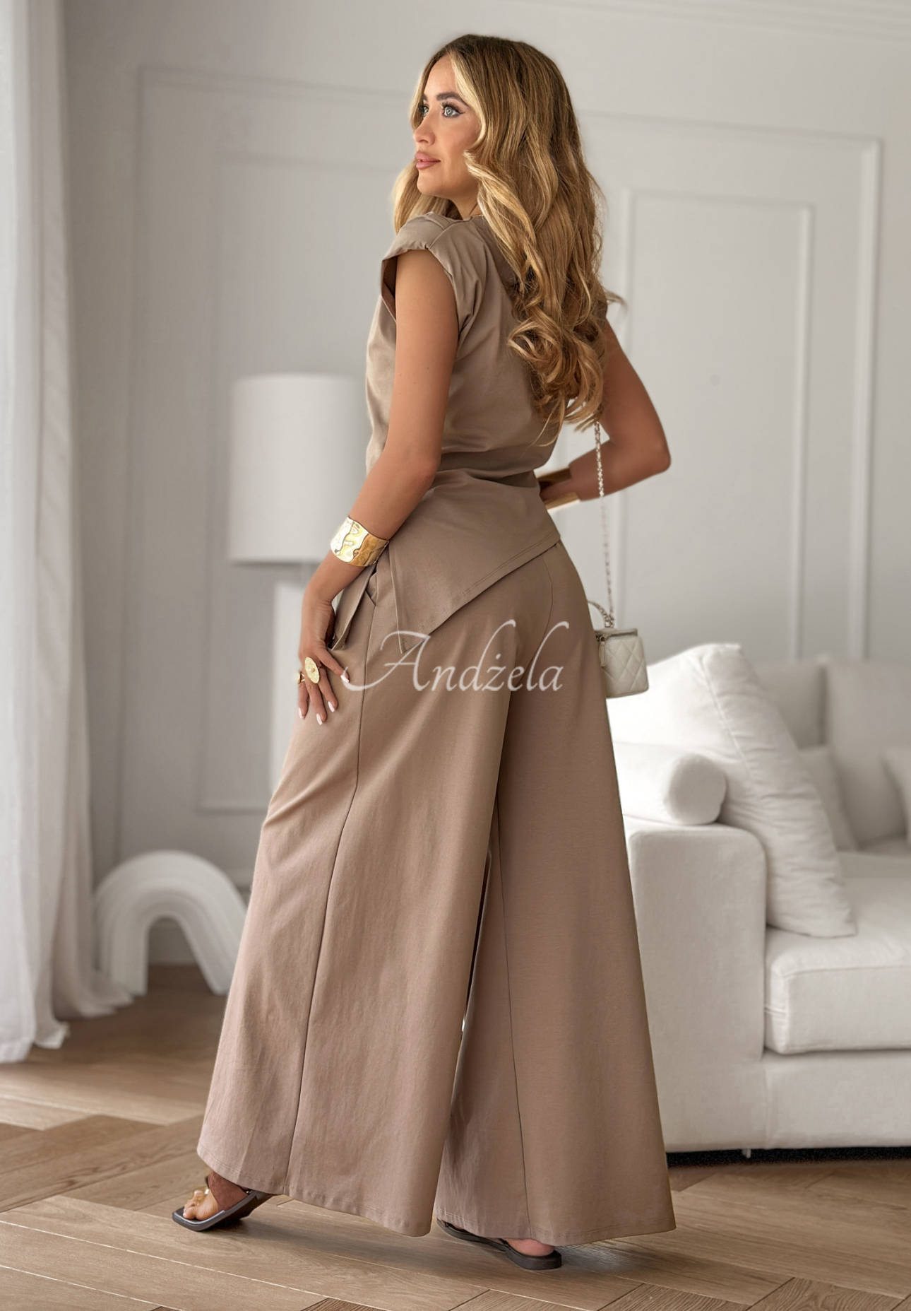 Souprava halenka a kalhoty wide leg Happy Times Mokka