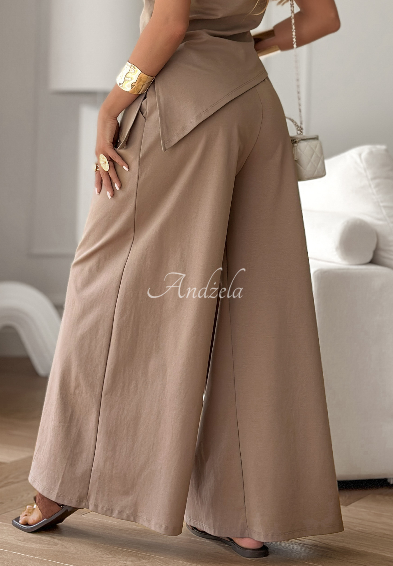 Souprava halenka a kalhoty wide leg Happy Times Mokka