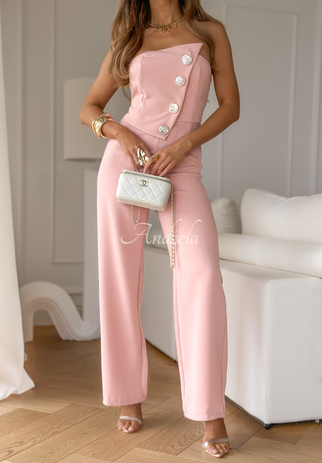 Dlouhý overal na knoflíky Glammed Up růžový