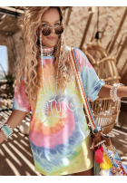 Dlouhý Tričko oversize tie dye Chill Out różowo-žlutá