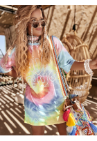 Dlouhý Tričko oversize tie dye Chill Out różowo-žlutá