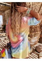 Dlouhý Tričko oversize tie dye Chill Out różowo-žlutá