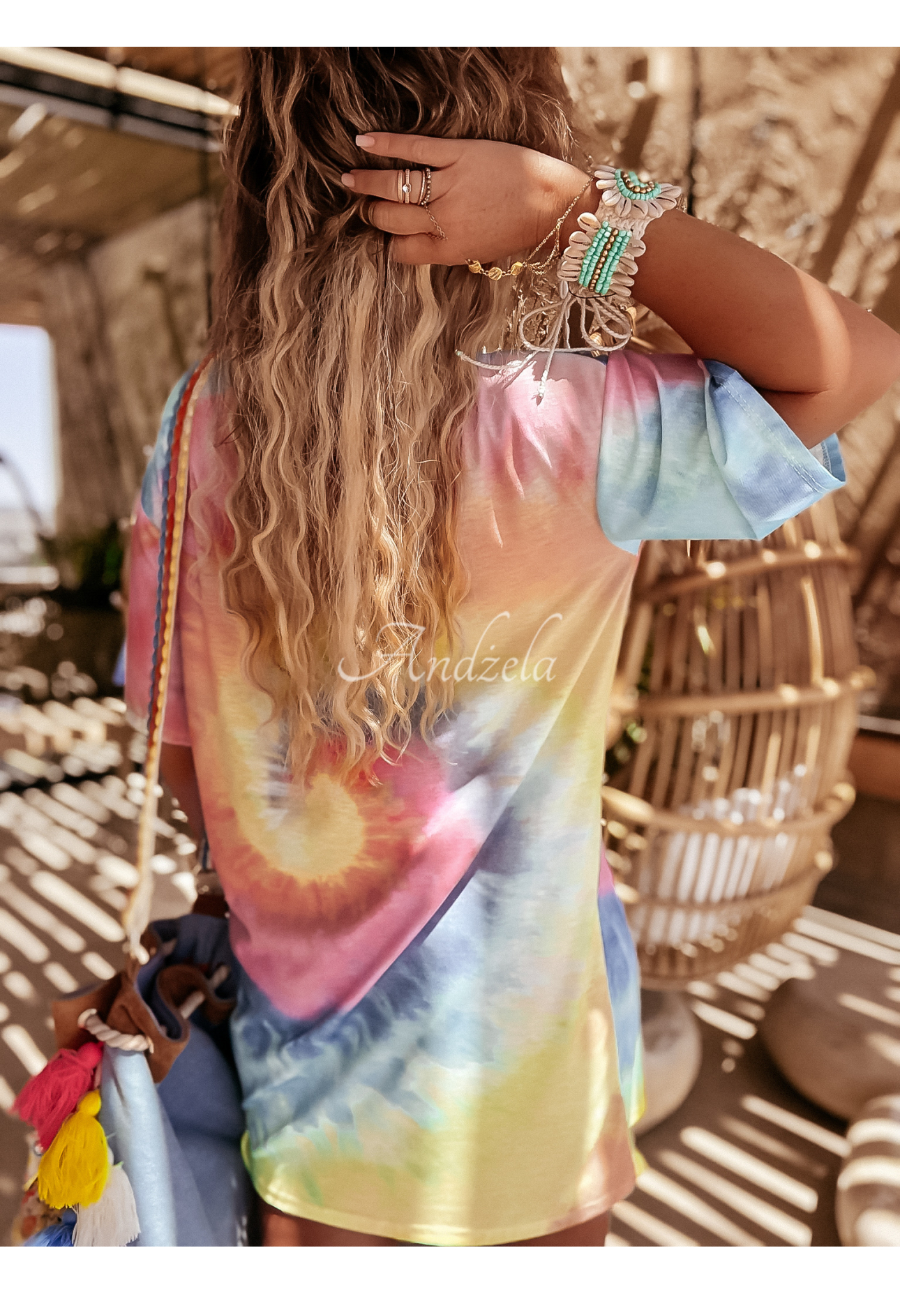 Dlouhé tričko oversize tie dye Chill Out růžovo-žlutá