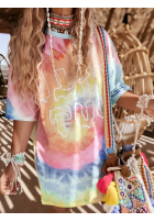 Dlouhý Tričko oversize tie dye Chill Out różowo-žlutá