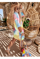Dlouhý Tričko oversize tie dye Chill Out różowo-žlutá