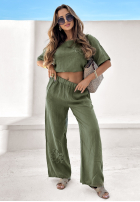 Lniany Souprava Halenka i Kalhoty Empty Beach khaki