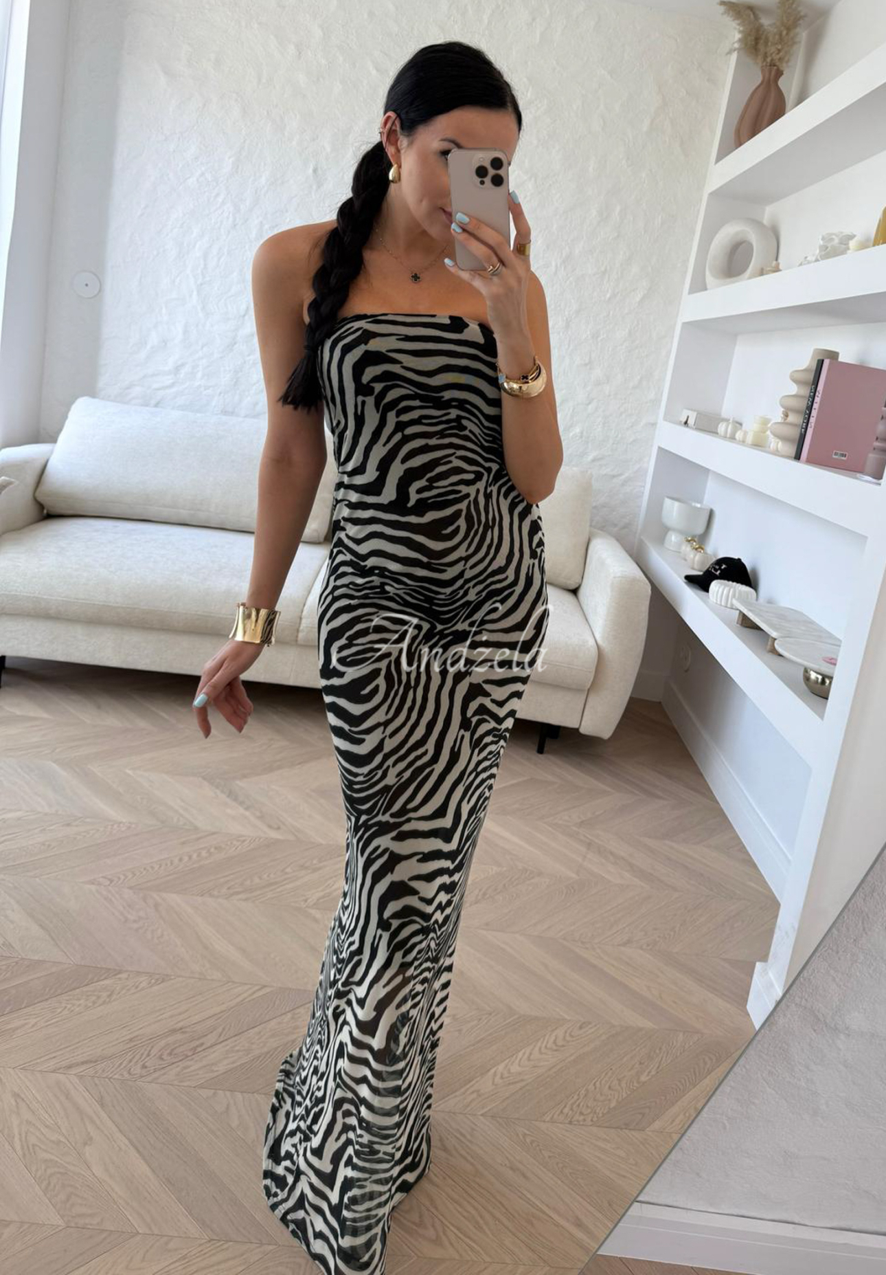 Maxi šaty se zebřím vzorem La Milla Beauty Is Goodness bílo-černé