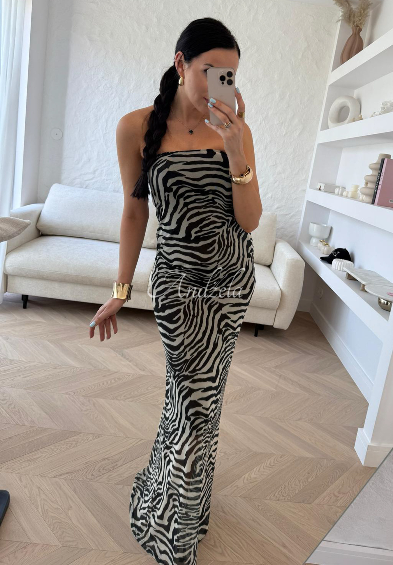 Maxi šaty se zebřím vzorem La Milla Beauty Is Goodness bílo-černé