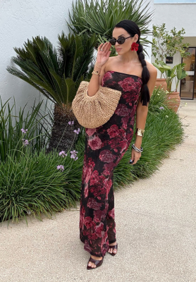 Maxi šaty s květinovým vzorem La Milla Beauty Is Goodness černo-bordó