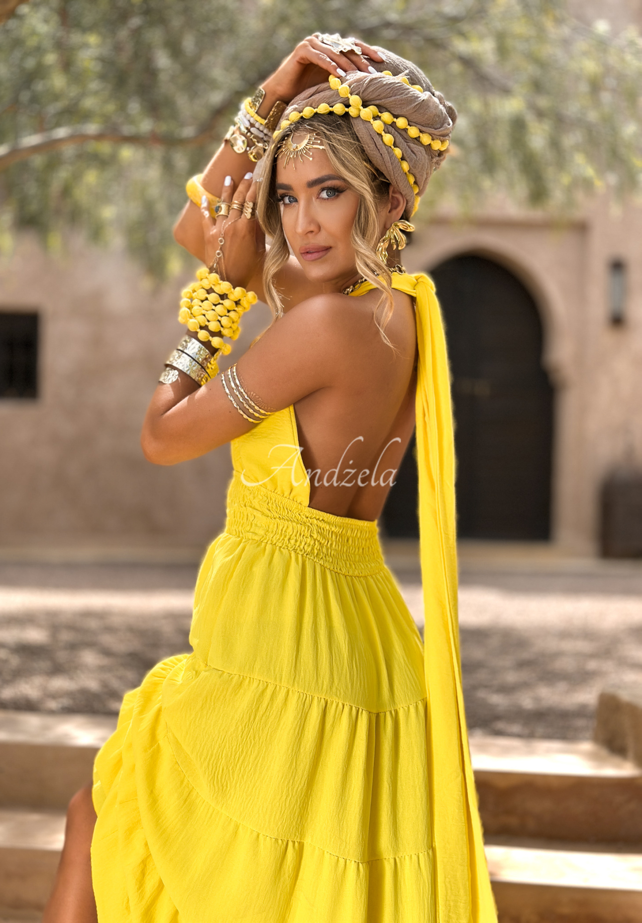 Šaty na ramínka Marrakesh banánová