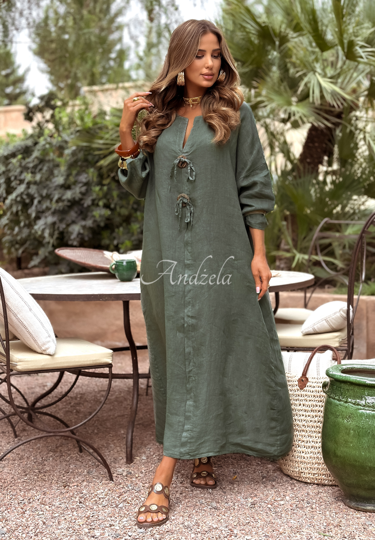 Lněné šaty Melody Of Life khaki