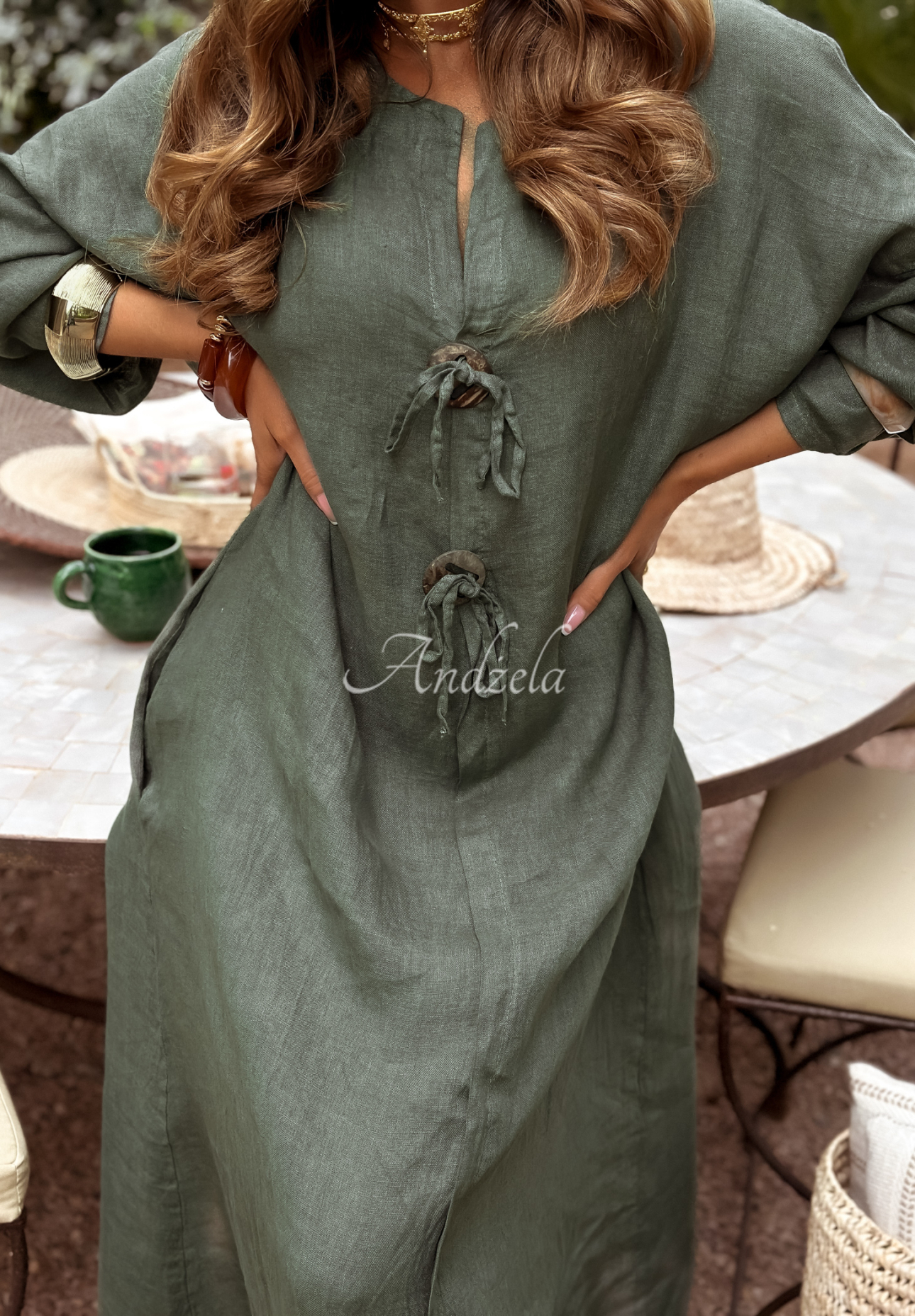 Lněné šaty Melody Of Life khaki