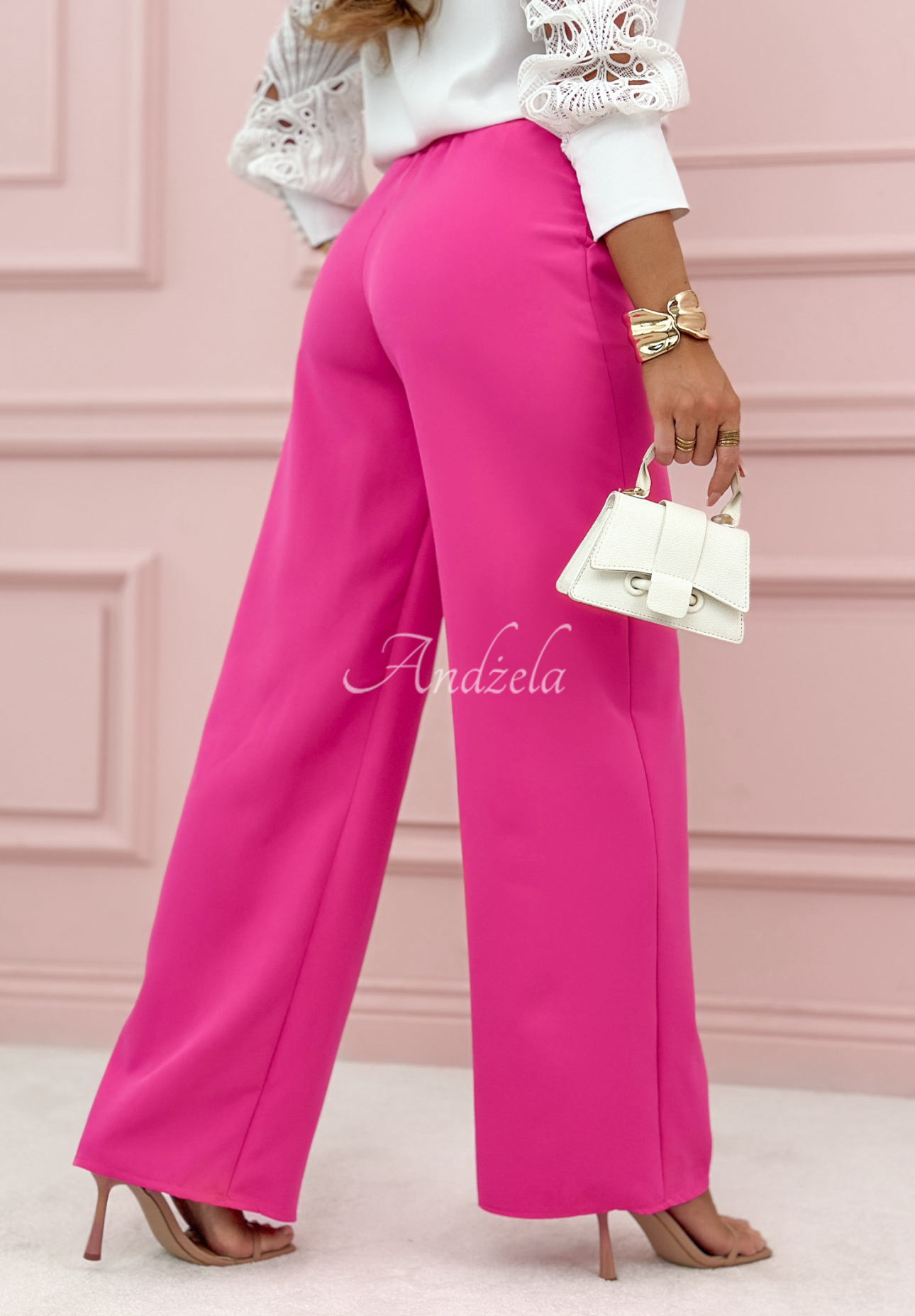 Elegantní kalhoty wide leg Glamour Flow fuchsiové