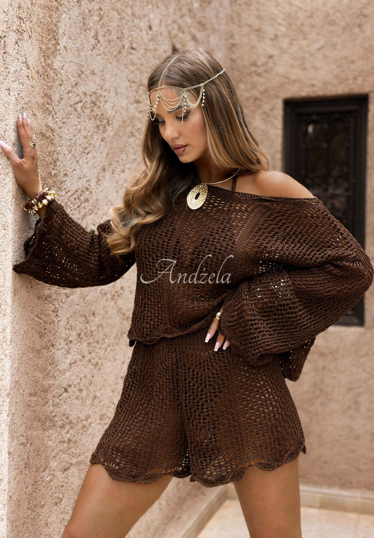 Krátké ažurové šortky boho Morocco by Agata čokoládové
