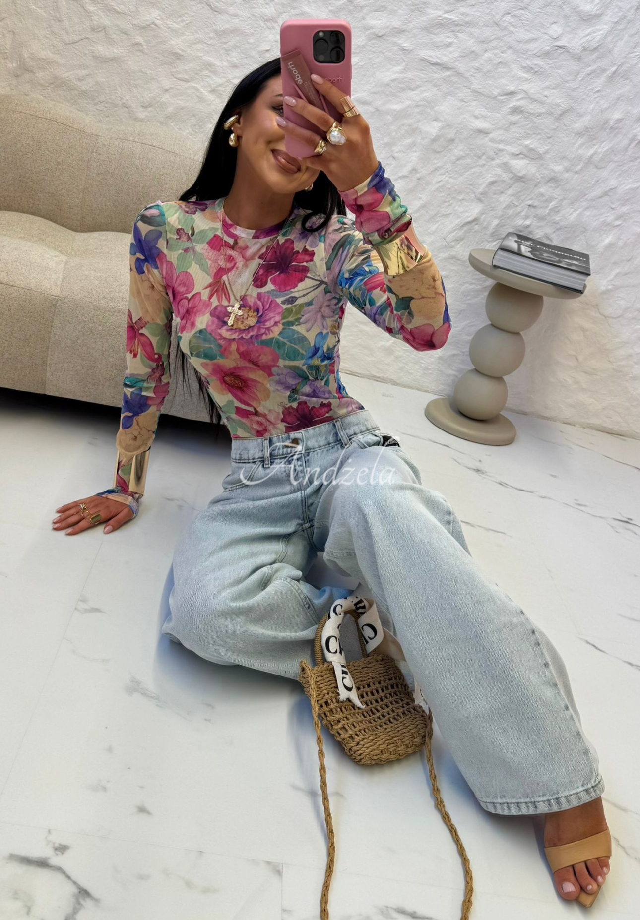 Halenka s květy La Milla Pink Dream béžovo-růžová
