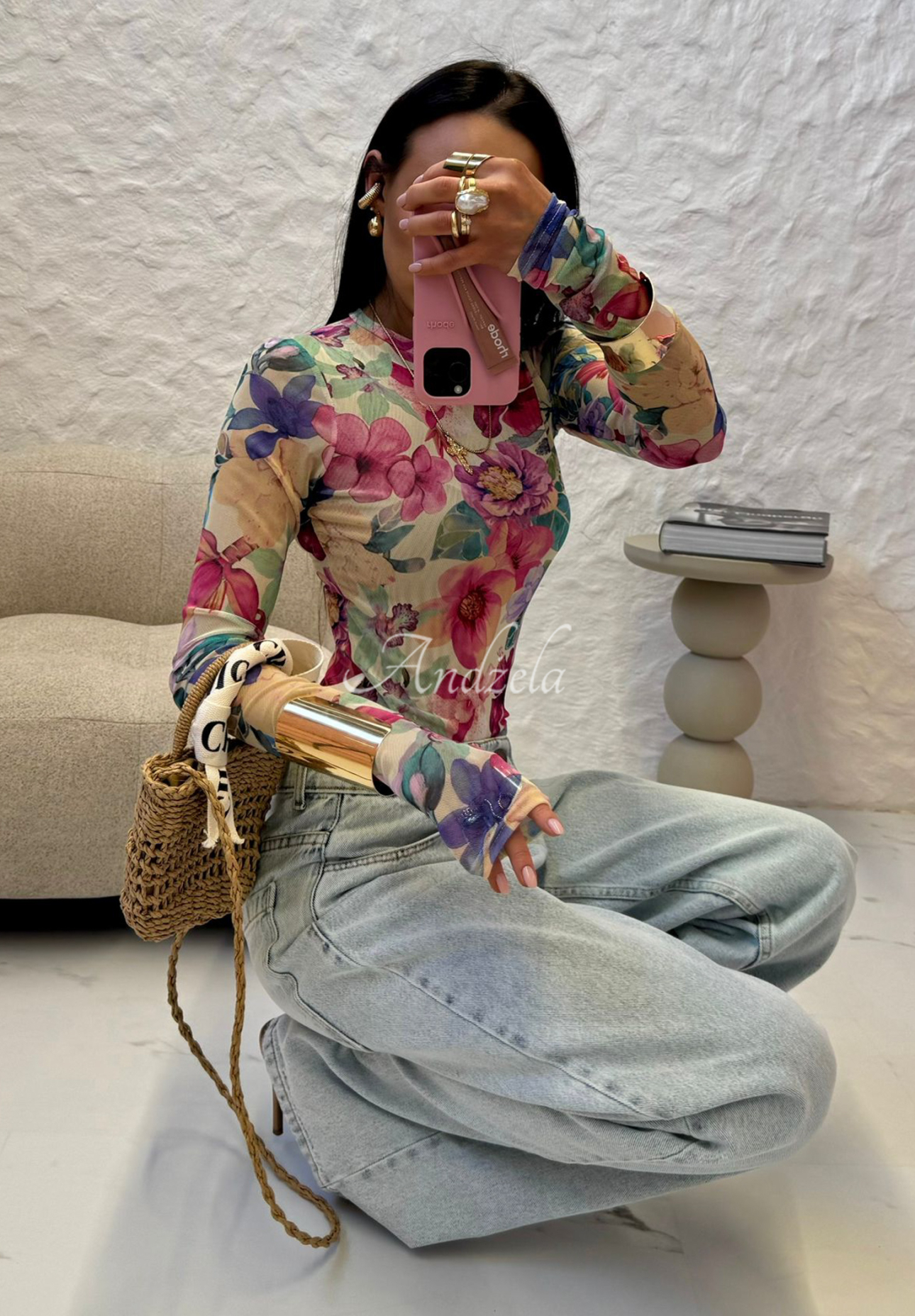 Halenka s květy La Milla Pink Dream béžovo-růžová